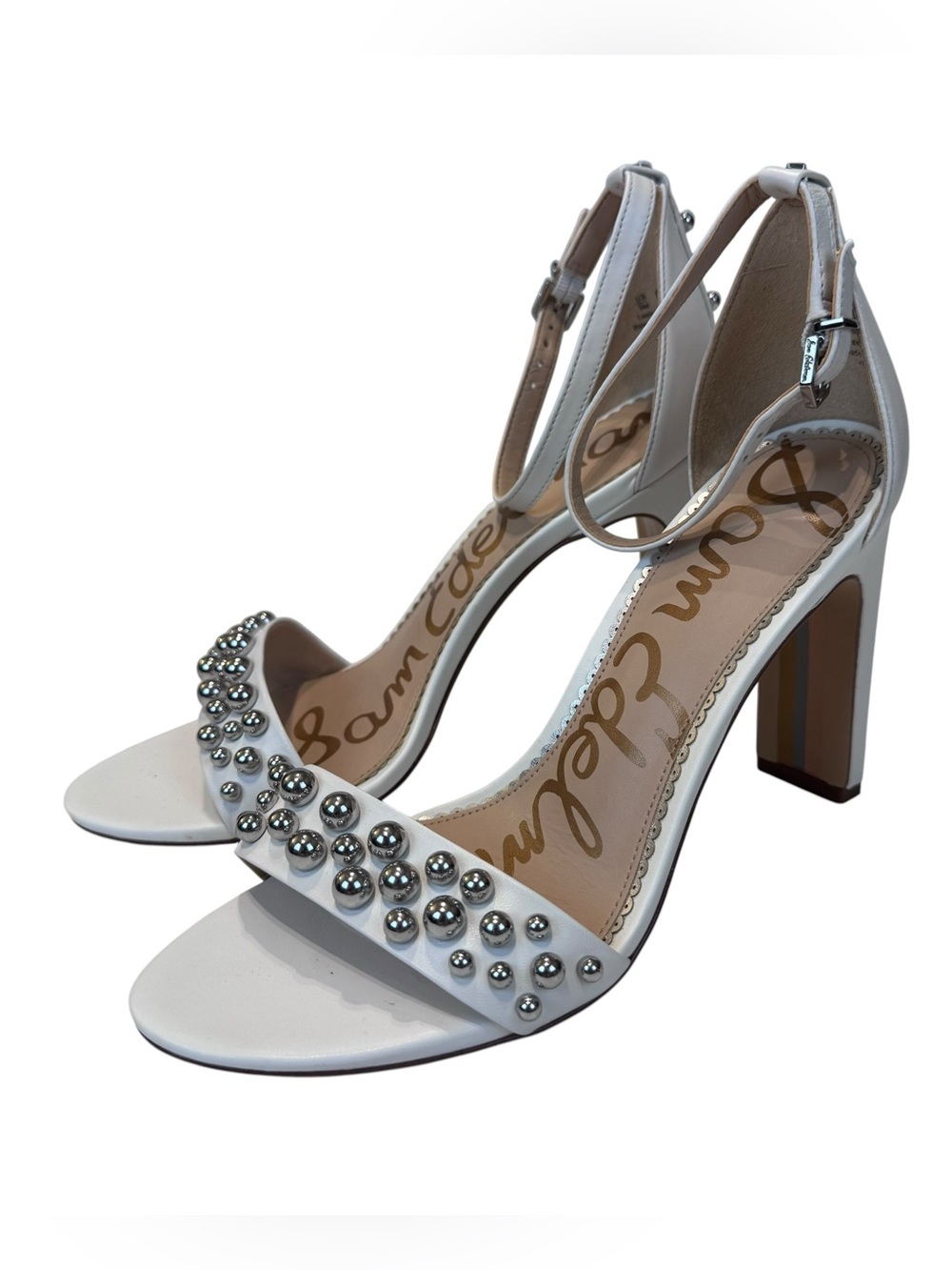 Sam Edelman Yoshi Heels Sandals Studded Size 9 White Block Heel Slingback
